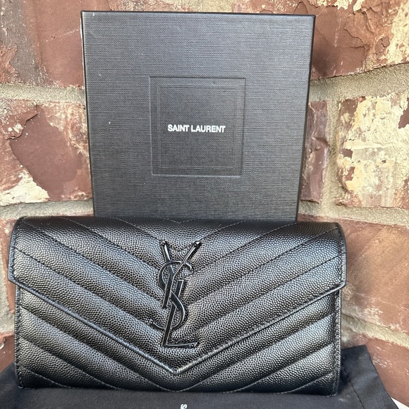 SOLD YSL Monogram Large Flap Wallet in Grained Leather - Picture 1 of 9